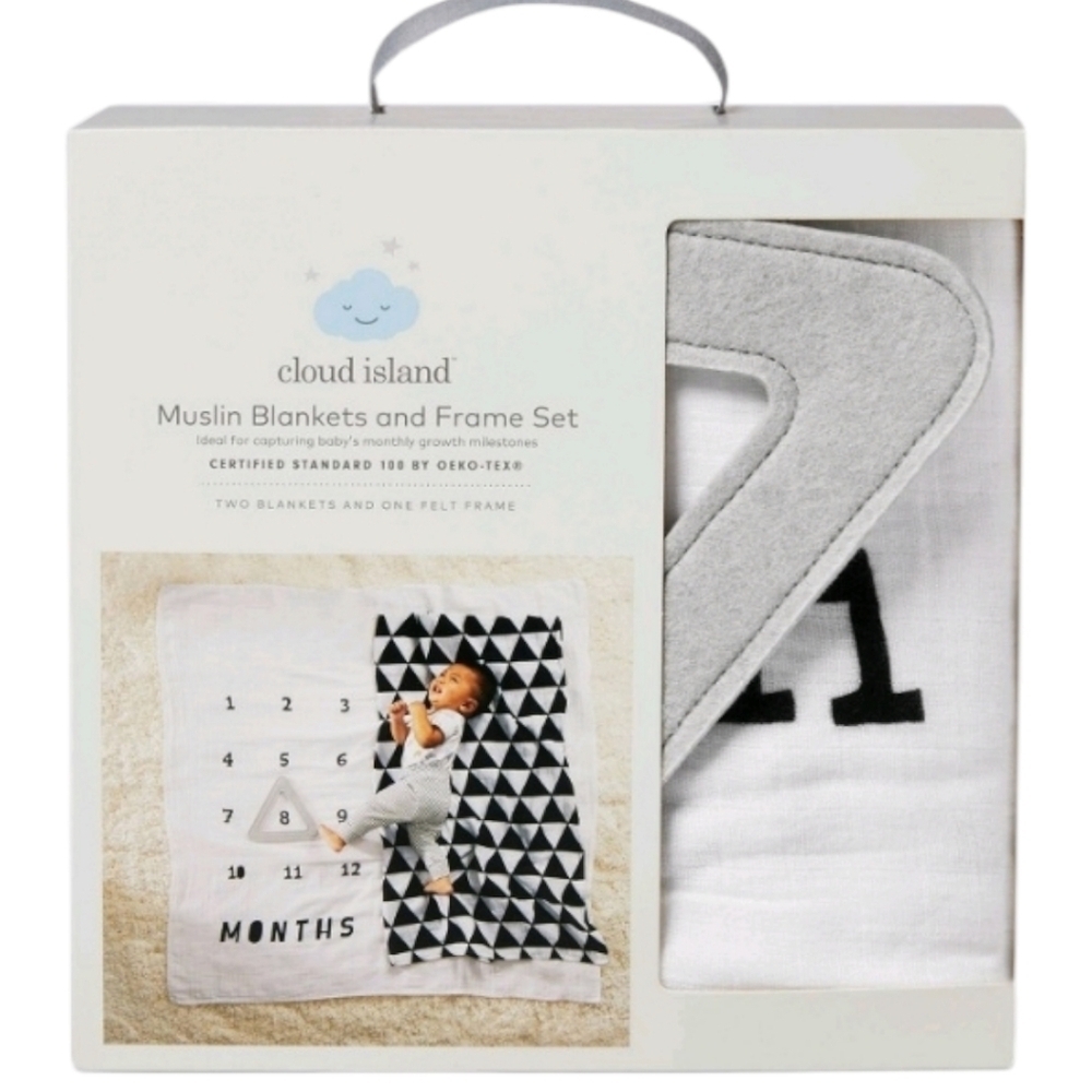Cloud Island Muslin Blankets & Frame Set, MILESTONE SET, BABIES FIRST YEAR